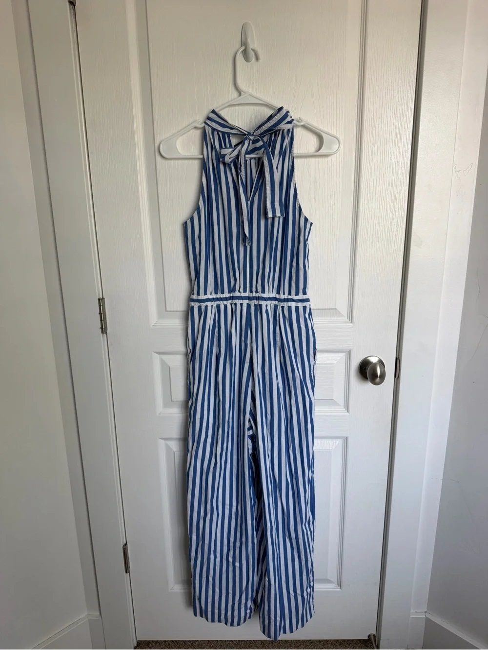J. Crew Blue and White Striped Sleeveless Jumpsuit